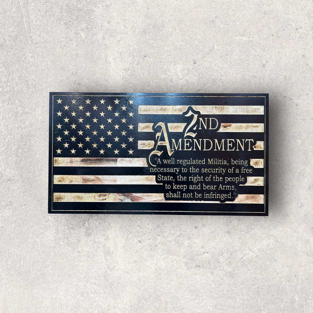 2nd Amendment Text Wooden Flag