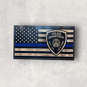 NYPD Thin Blue Line Wooden Flag