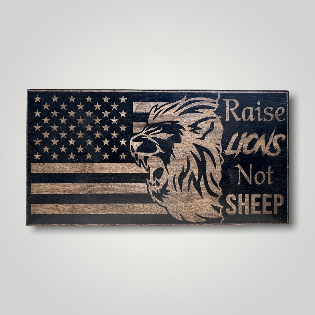 Raise Lions Wood Flag
