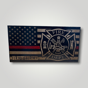 Retired Fire Dept. Thin Red Line Wood Flag