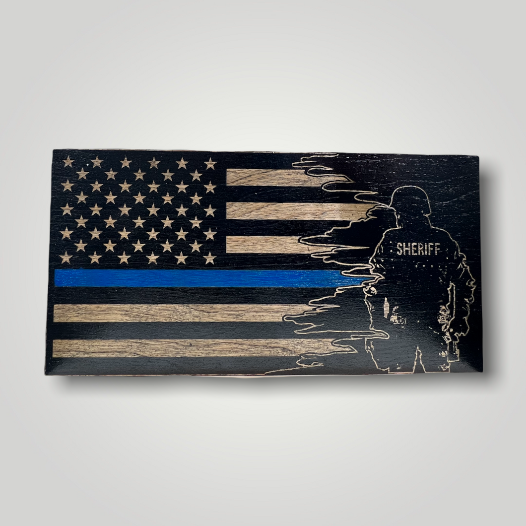 Sheriff Deputy Thin Blue Line Wooden Flag