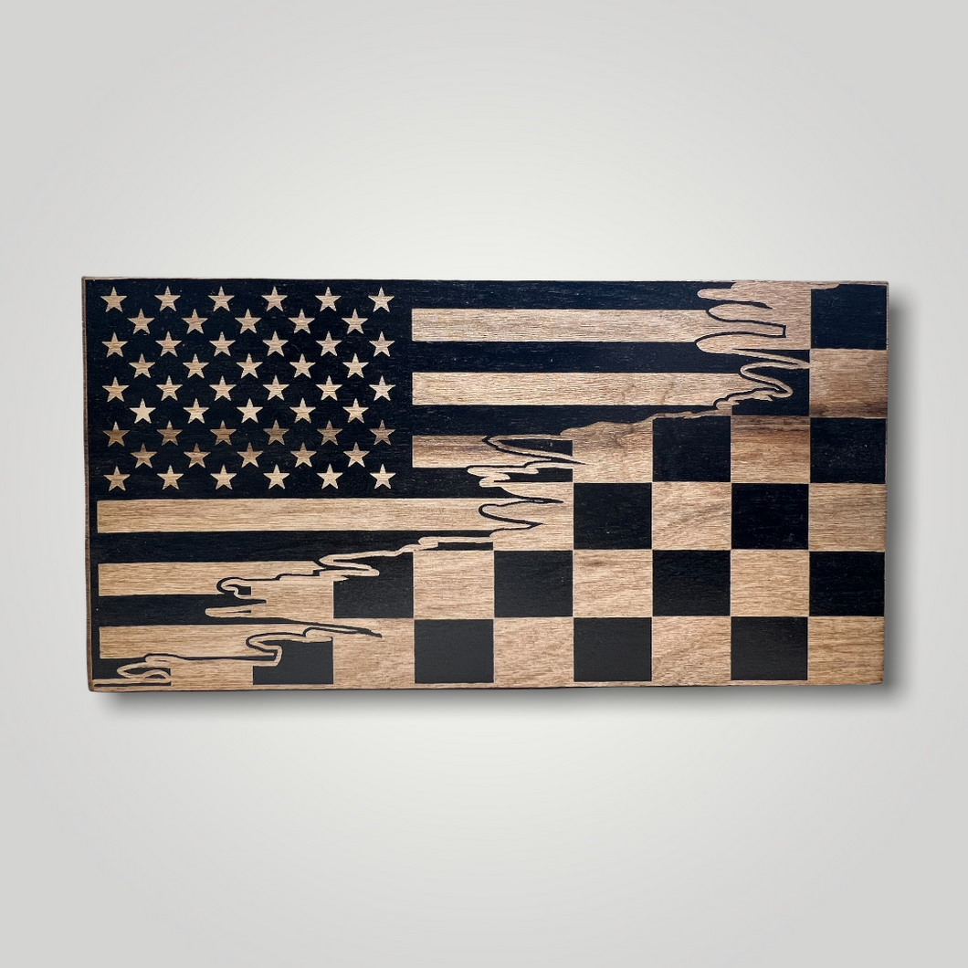 Split American/Checkered Wood Flag