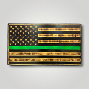 Thin Green Line Wooden Flag