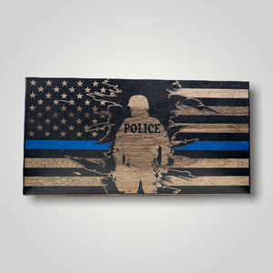 Police Officer Thin Blue Line Wooden Flag